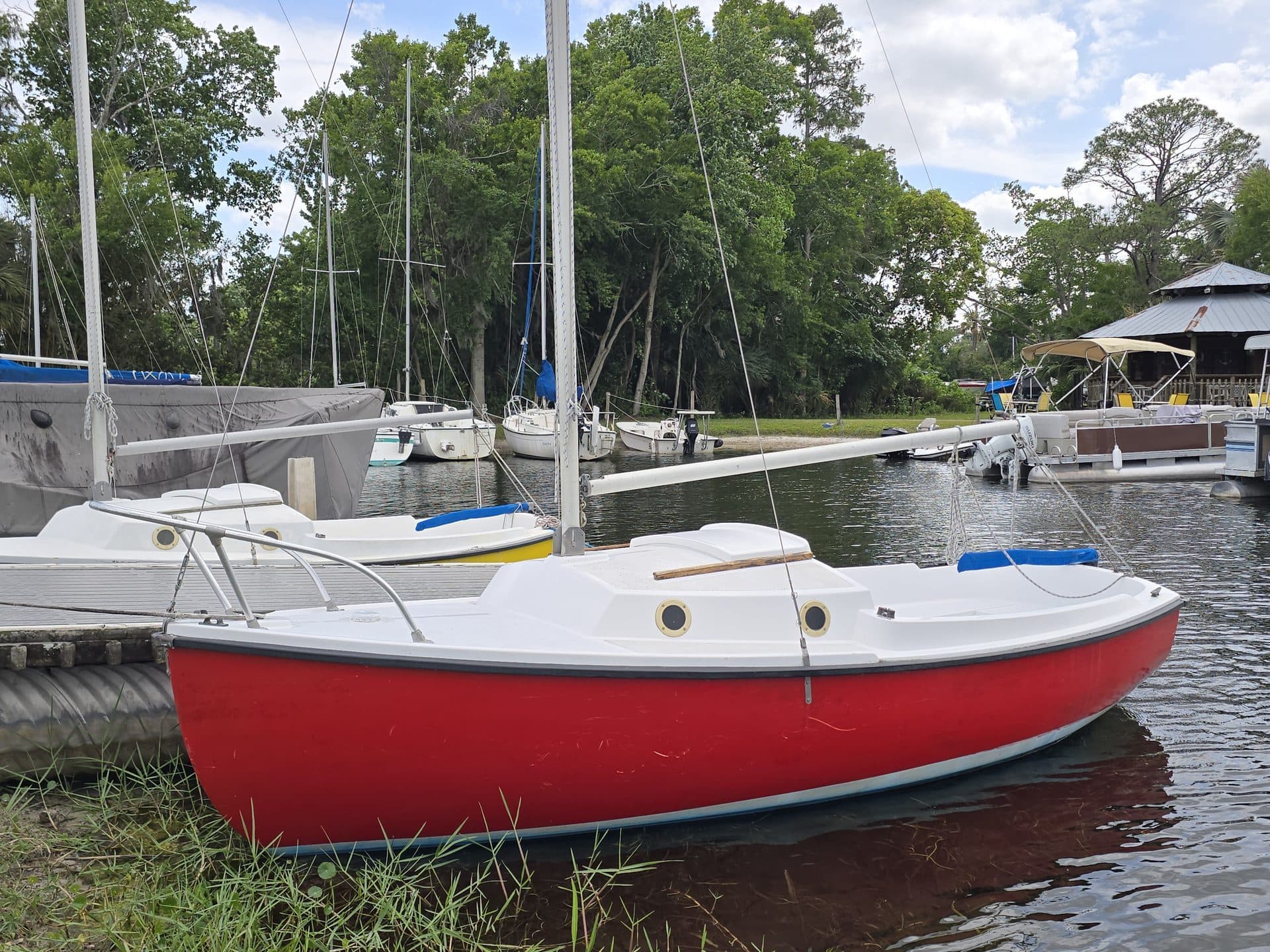 16ft Com-Pac sailboat docked at Lake Fairview Marina