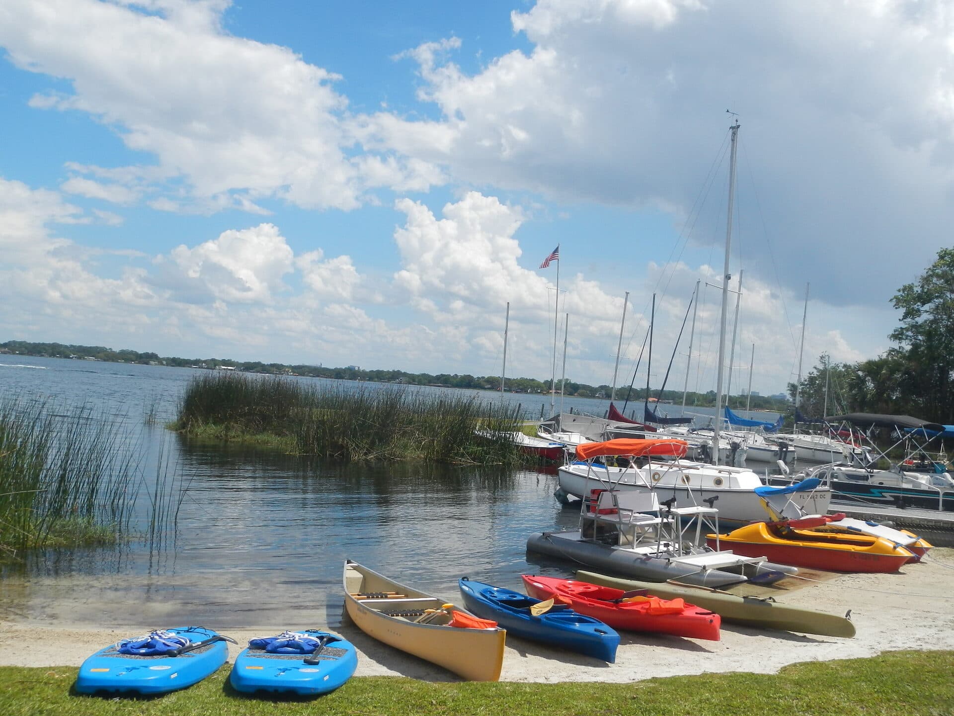 Kayaker paddling on calm spring-fed Lake Fairview