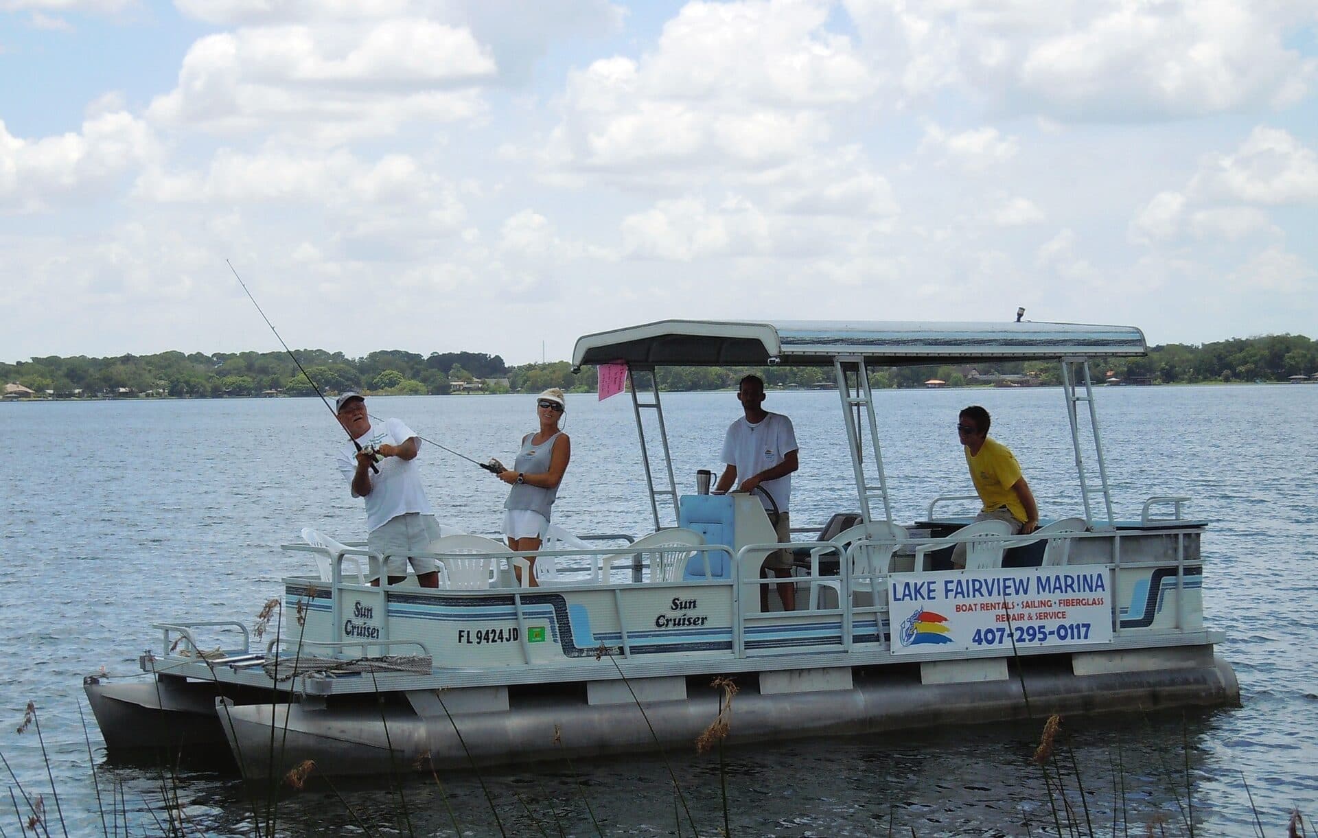 Upgraded premium pontoon boat on Lake Fairview